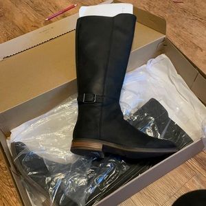 Clarks Riding Boots Black Camzin Branch Black Leather size 9 M